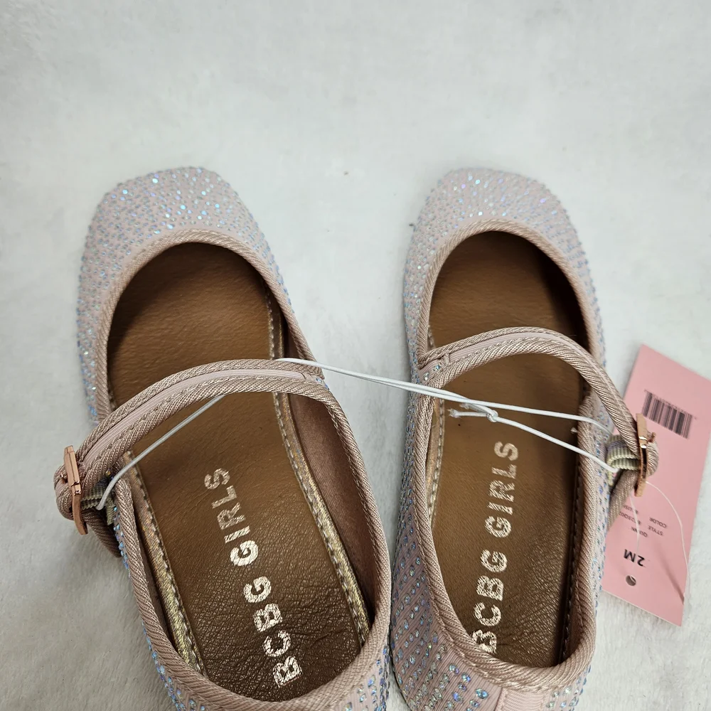 BCBG Girls Blush Rhinestone Mary Jane Flats Shoes Size 2M New With Tags
